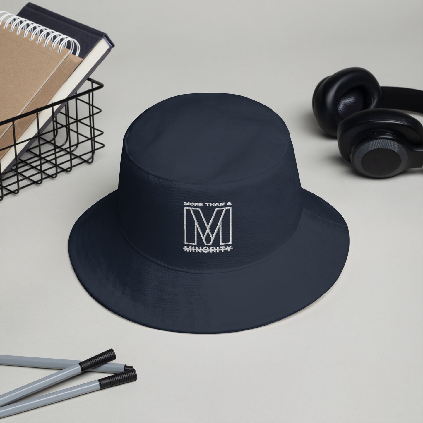 MTAM - More Than A Minority Embroidered Logo Bucket Hat - White Text, 100% Cotton Twill, Breathable Sewn Eyelets