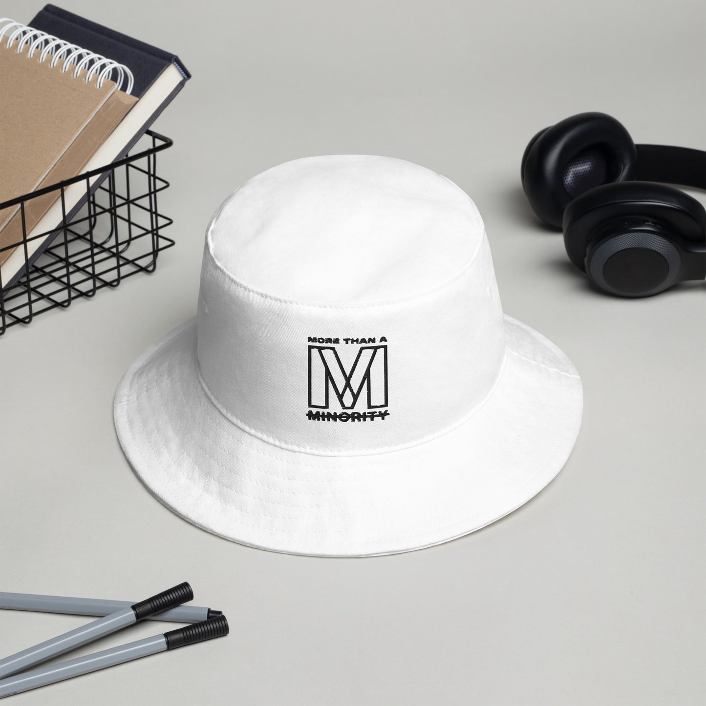 MTAM - More Than A Minority Embroidered Logo Bucket Hat - Black Text, 100% Cotton Twill, Breathable Sewn Eyelets