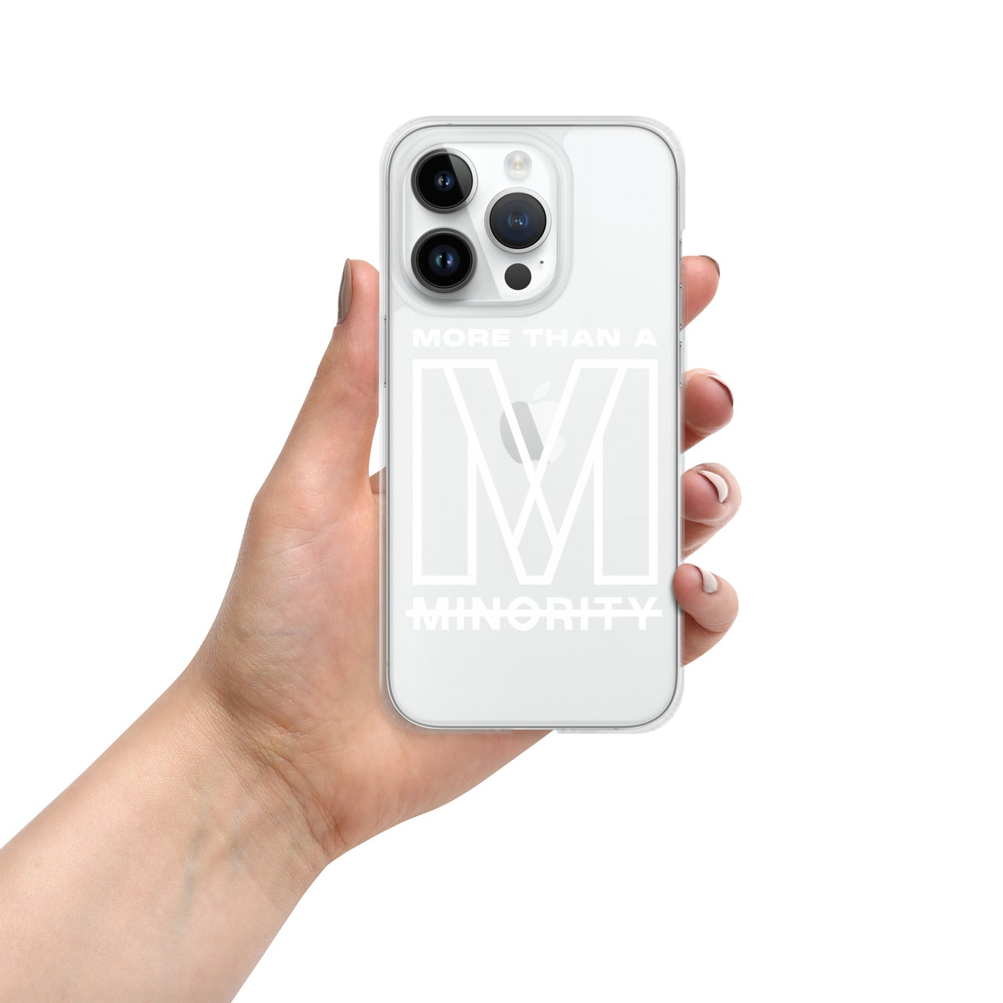 MTAM - More Than A Minority Clear Case for iPhone® | Solid Polycarbonate Back, Flexible Sides, Wireless Charging Compatible | White LOGO