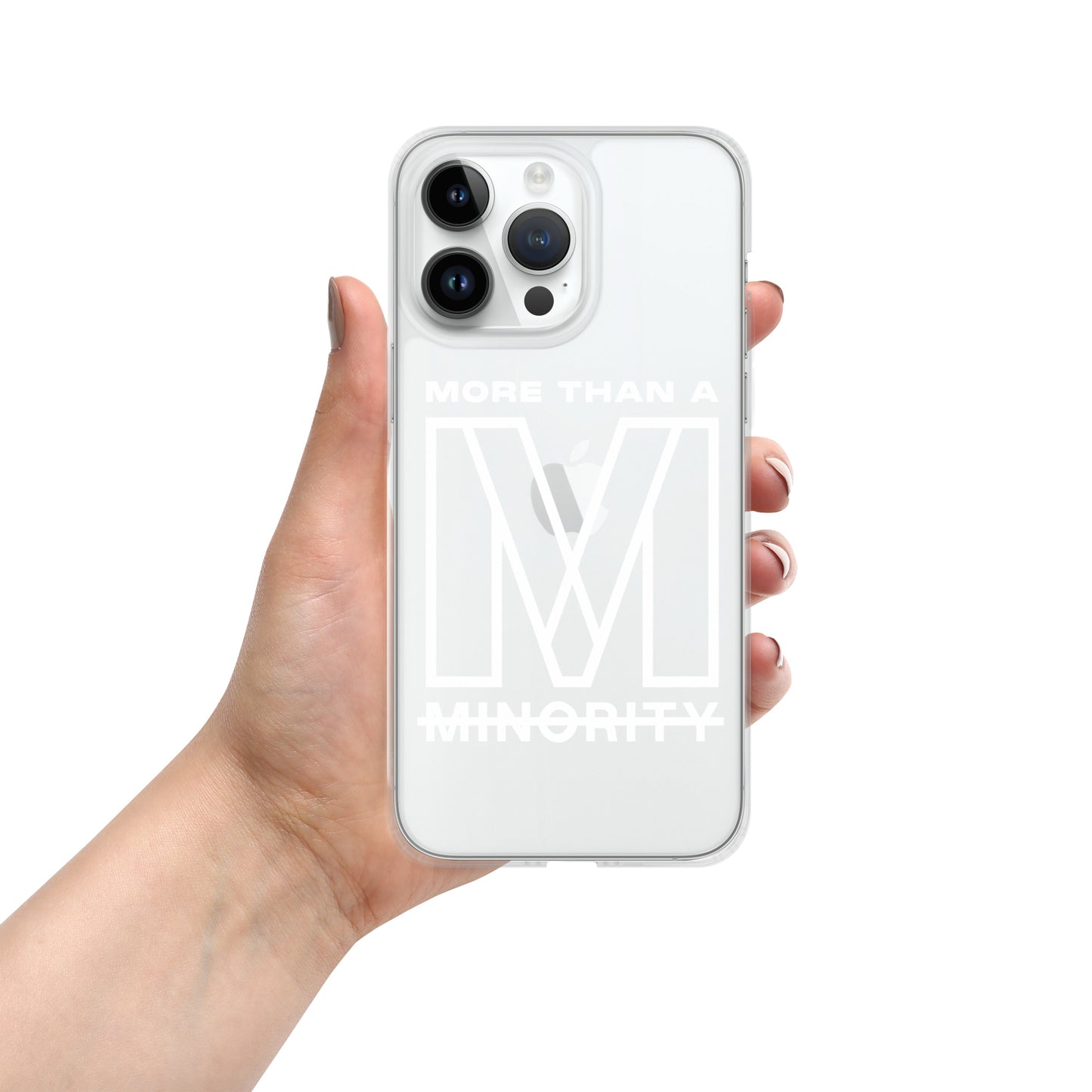 MTAM - More Than A Minority Clear Case for iPhone® | Solid Polycarbonate Back, Flexible Sides, Wireless Charging Compatible | White LOGO