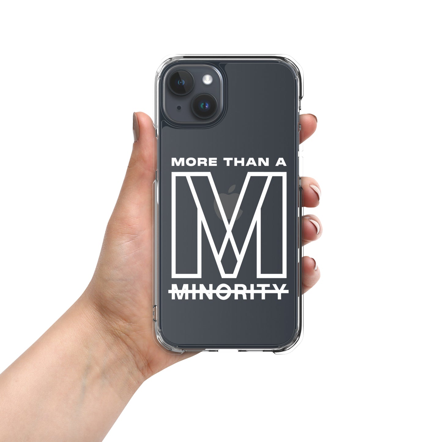 MTAM - More Than A Minority Clear Case for iPhone® | Solid Polycarbonate Back, Flexible Sides, Wireless Charging Compatible | White LOGO