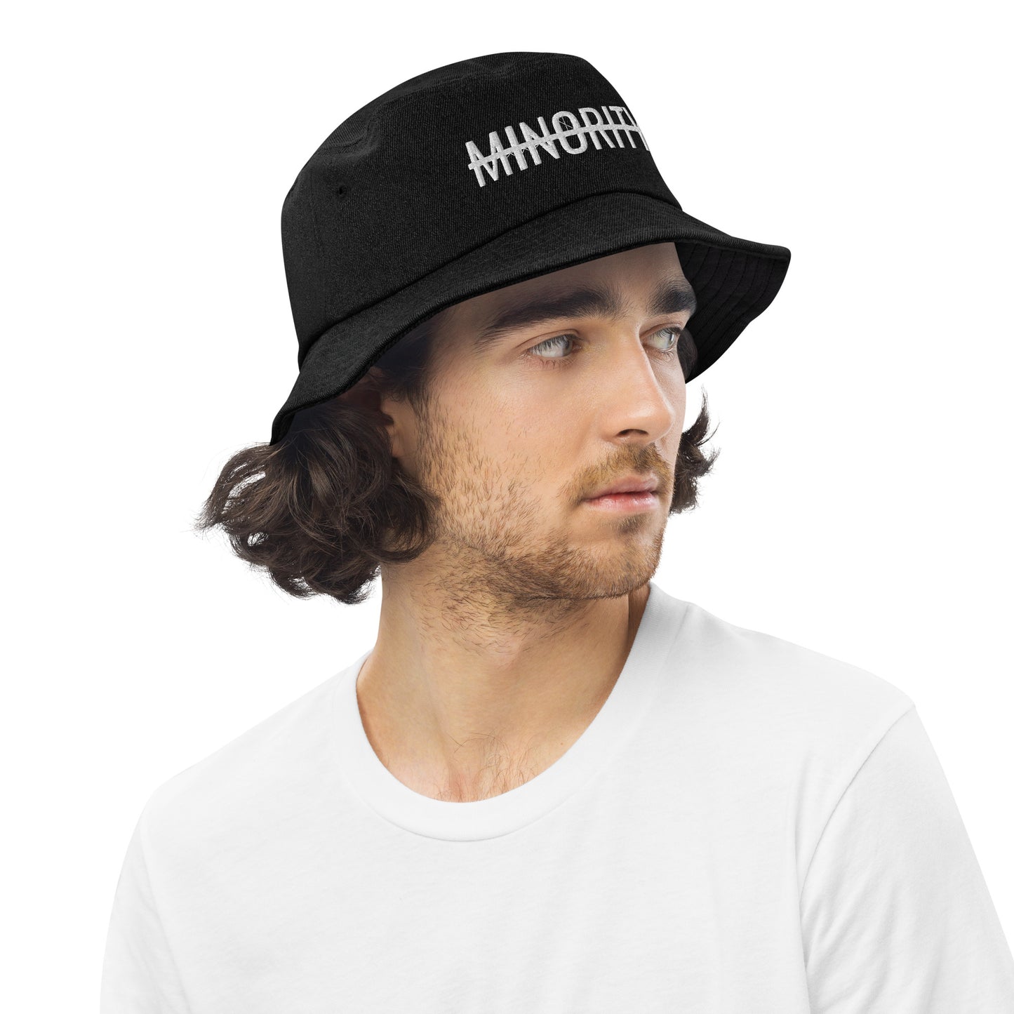 MTAM - Not A Minority Denim Embroidered Bucket Hat - Trendy, Comfortable, Versatile, Unisex, Streetwear, Casual, Sporty