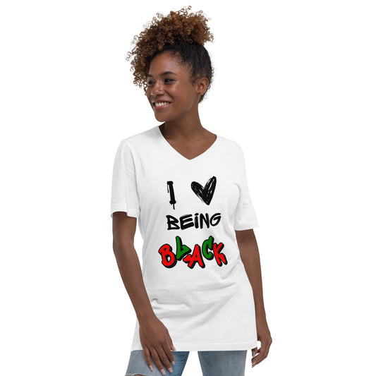 MTAM - I Love Being Black V-Neck Tee - Unisex Classic Fit, 100% Cotton, Comfortable, Pre-Shrunk, Regular Fit