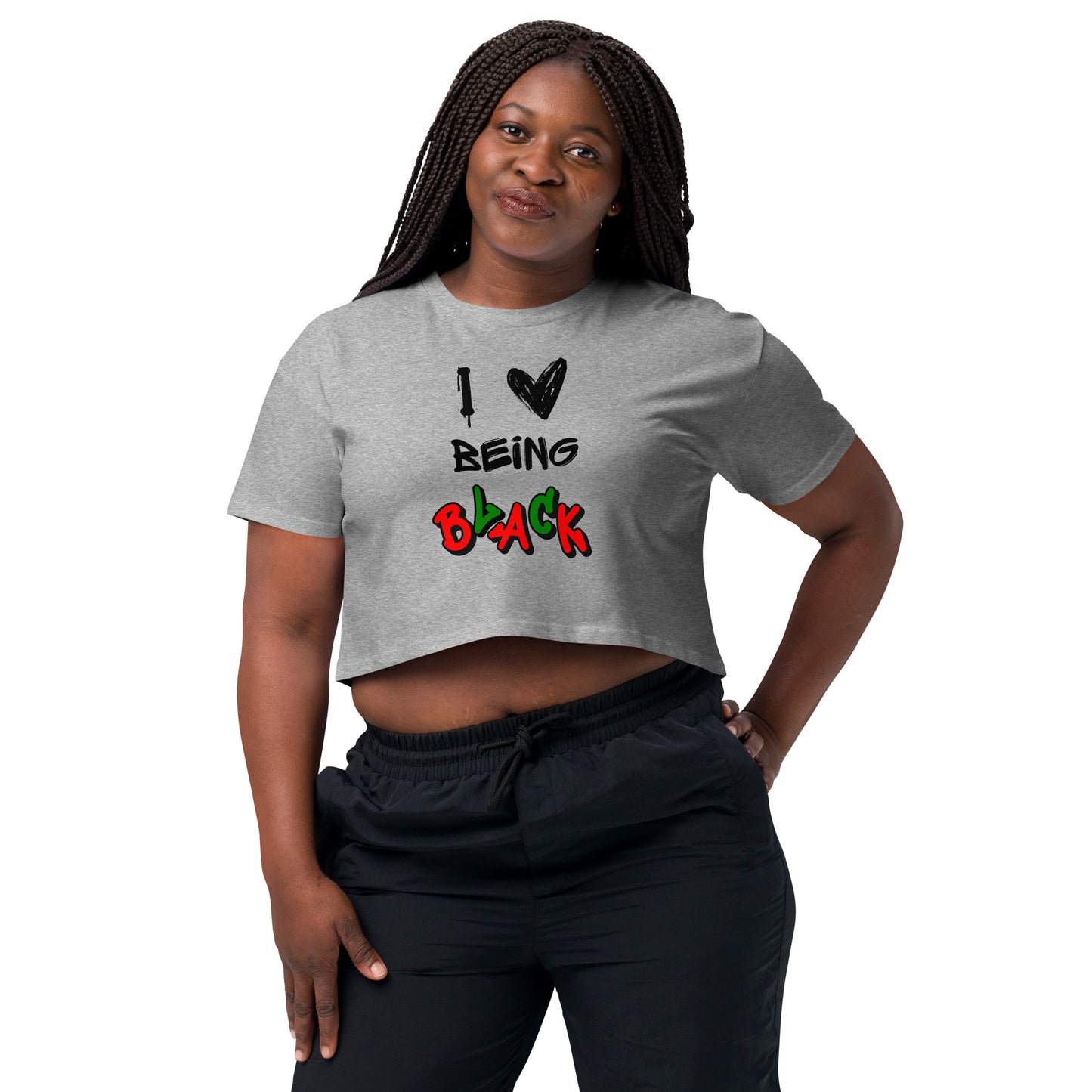 MTAM - I Love Being Black Crop Top - 100% Combed Cotton, Relaxed Fit, Cropped Length