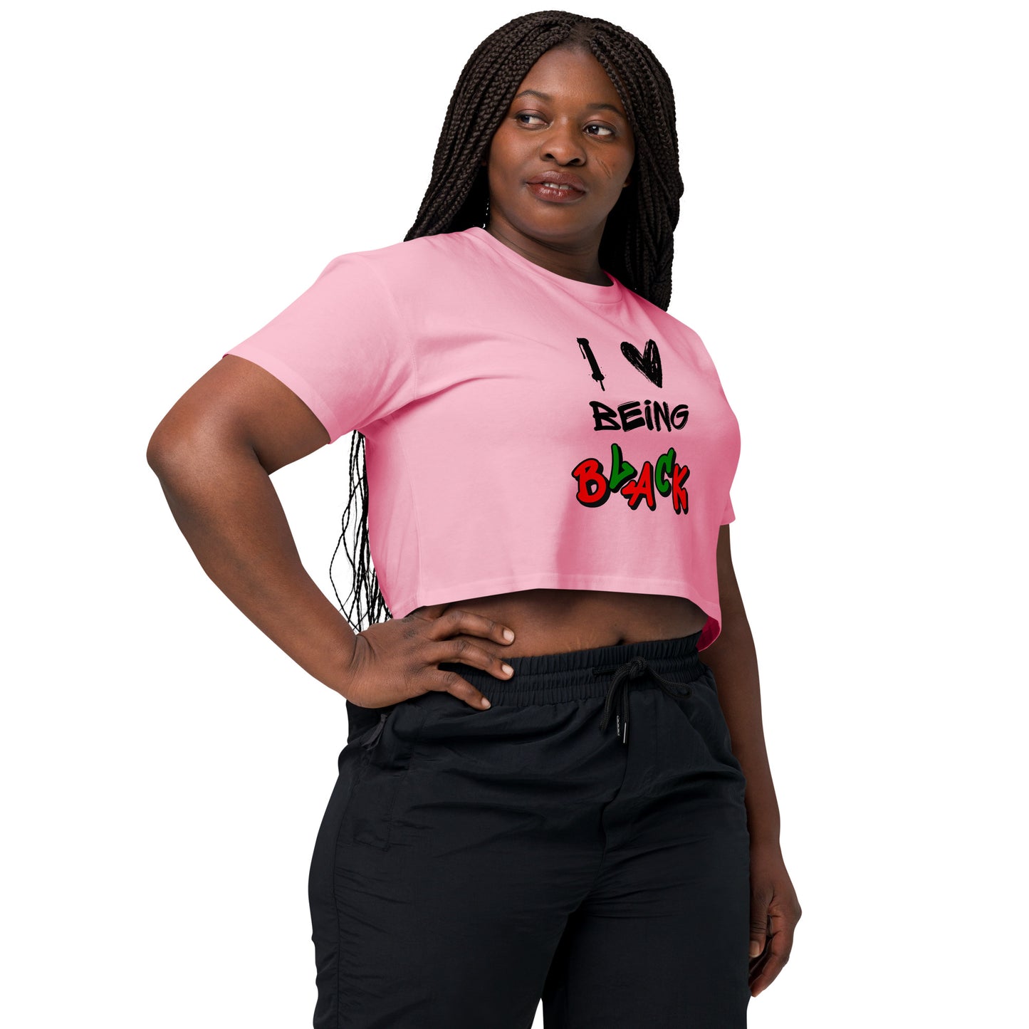 MTAM - I Love Being Black Crop Top - 100% Combed Cotton, Relaxed Fit, Cropped Length