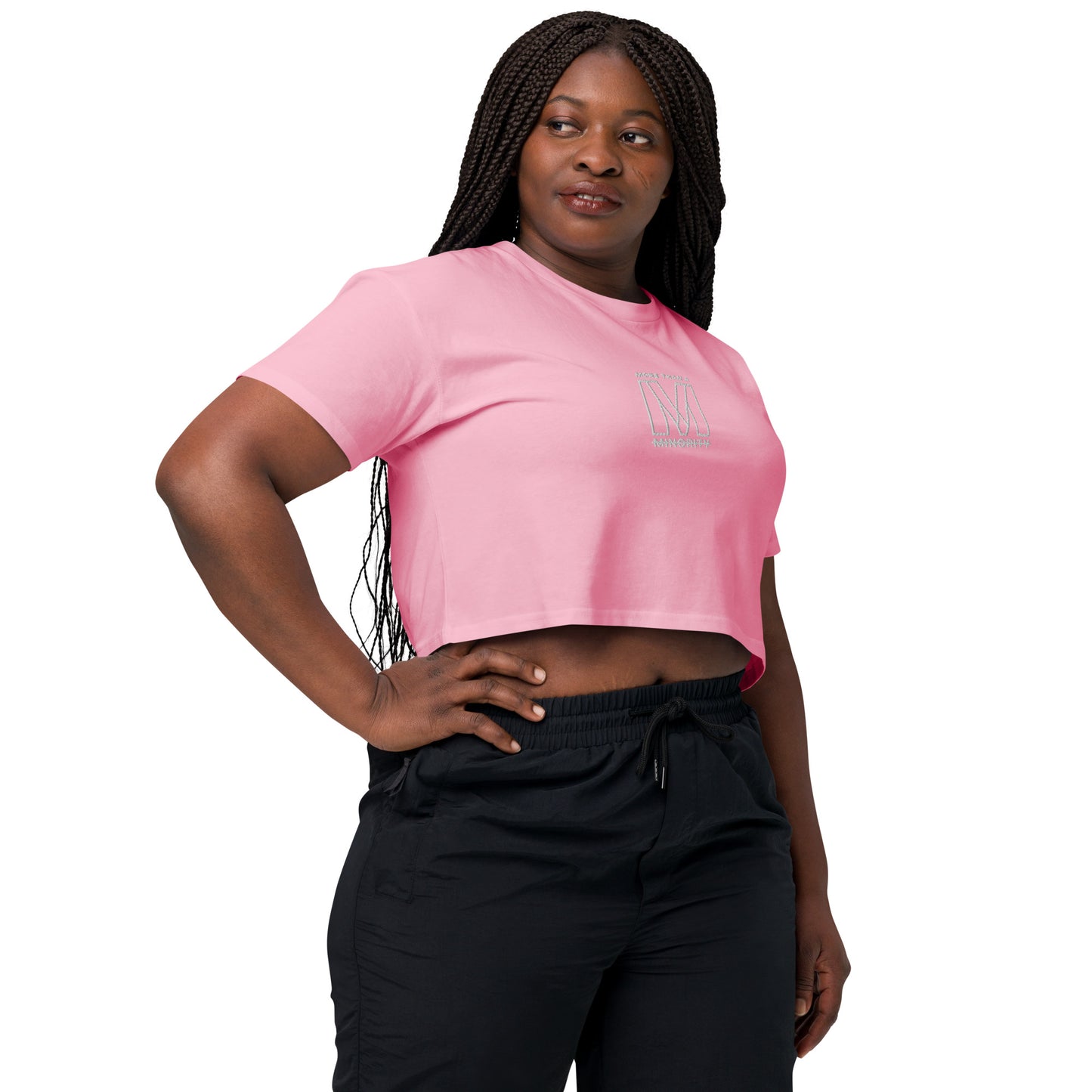 MTAM - Soft Cotton MTM Crop Top Embroidered Relaxed Fit, Durable 100% Combed Cotton, Cropped Length