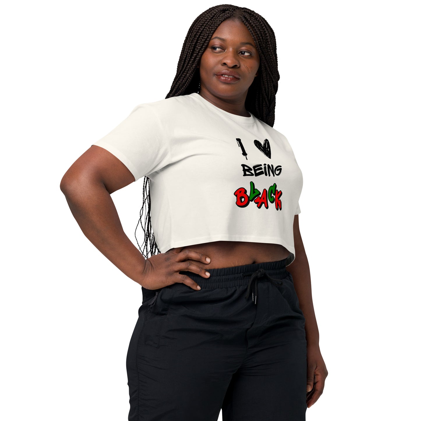 MTAM - I Love Being Black Crop Top - 100% Combed Cotton, Relaxed Fit, Cropped Length