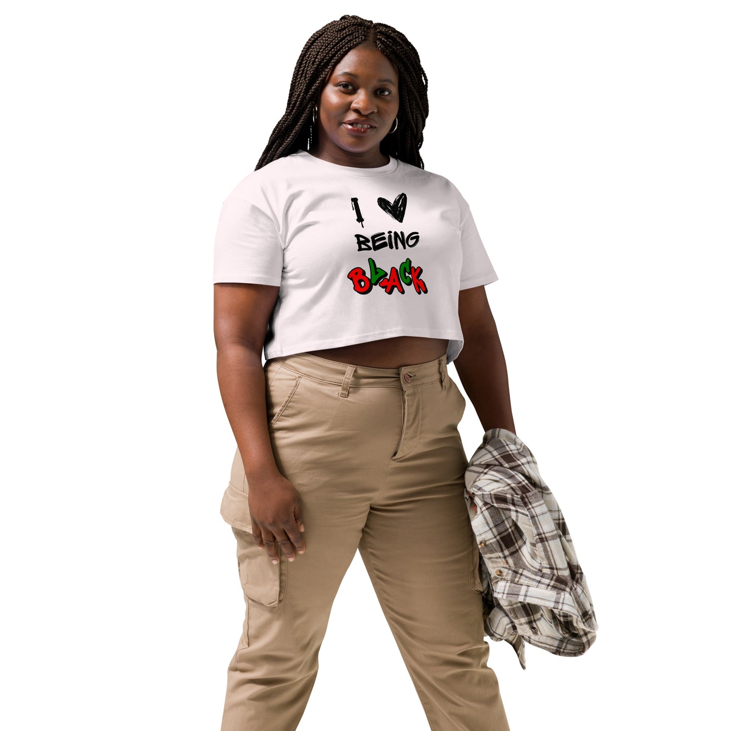 MTAM - I Love Being Black Crop Top - 100% Combed Cotton, Relaxed Fit, Cropped Length