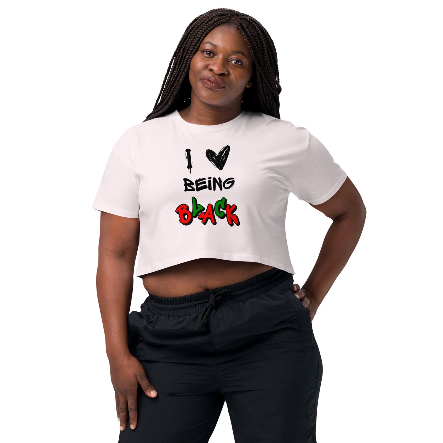 MTAM - I Love Being Black Crop Top - 100% Combed Cotton, Relaxed Fit, Cropped Length