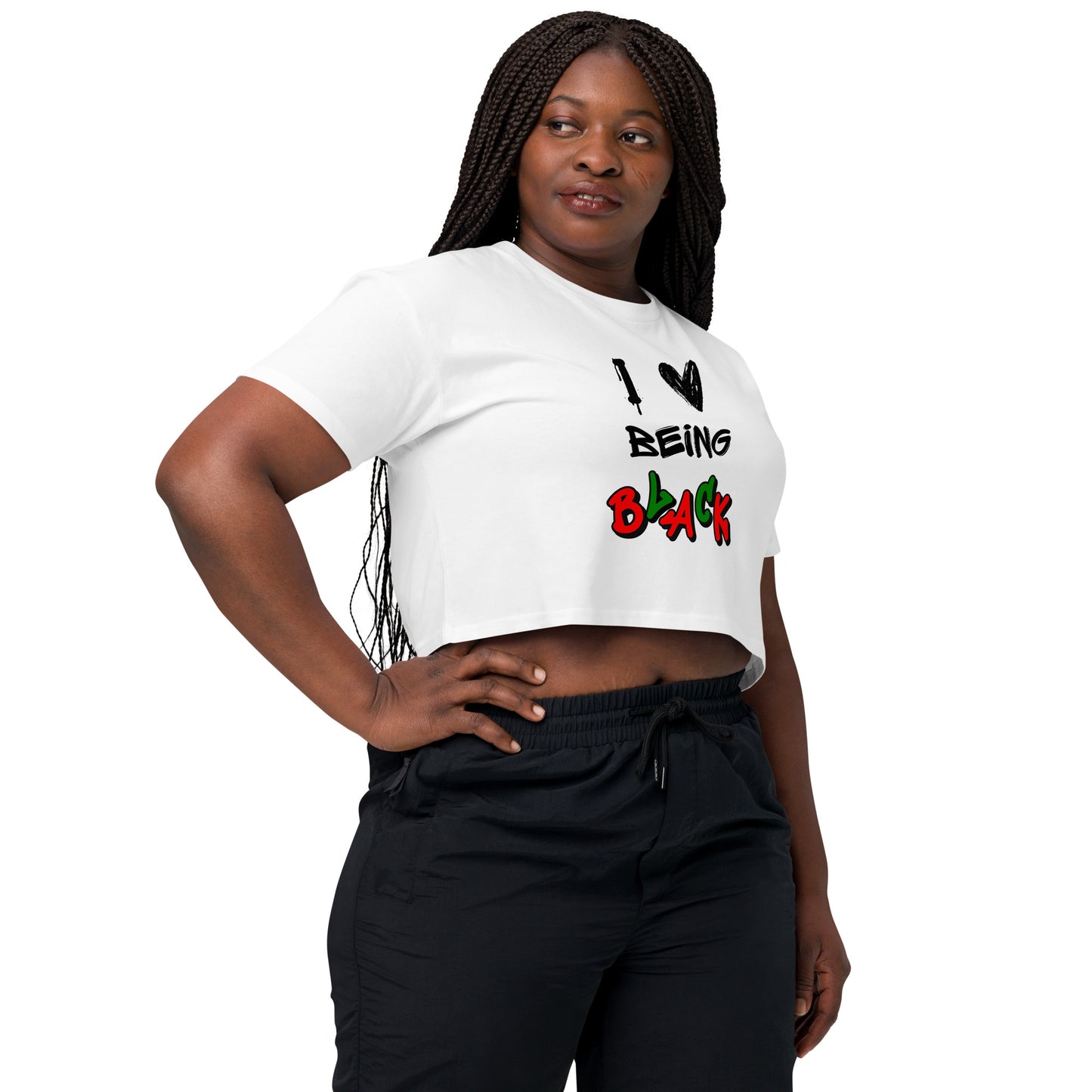 MTAM - I Love Being Black Crop Top - 100% Combed Cotton, Relaxed Fit, Cropped Length