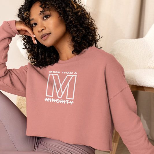 MTAM - Logo Crop Sweatshirt - Trendy Fleece Crop Top with Ribbed Neckline, Raw Hem, Multiple Colors, White Text